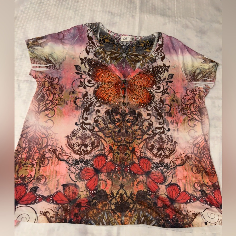 Cato Multicolor Butterfly Short Sleeve Tee